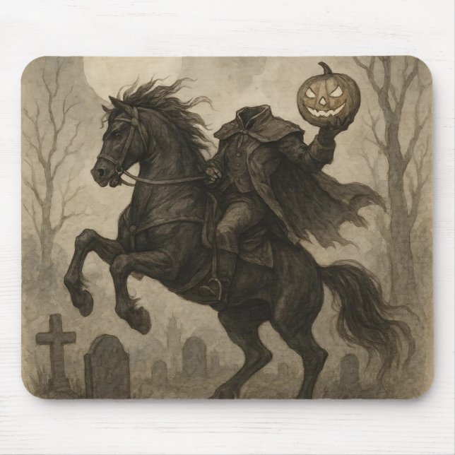 Vintage/Gothic Headless Horseman Halloween/hösten Musmatta (Framsidan)