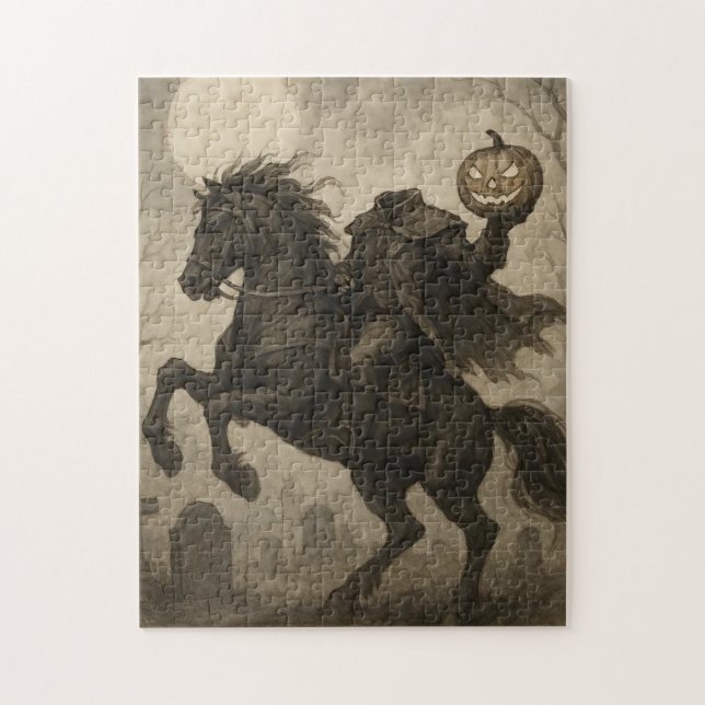 Vintage/Gothic Headless Horseman Halloween/hösten Pussel (Vertikal)