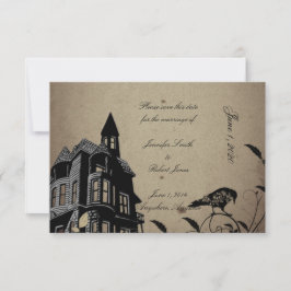 Vintage Gothic House Bröllop spara datum Datumet