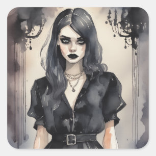 Vintage Gothic LBD Mode Sticker Fyrkantigt Klistermärke