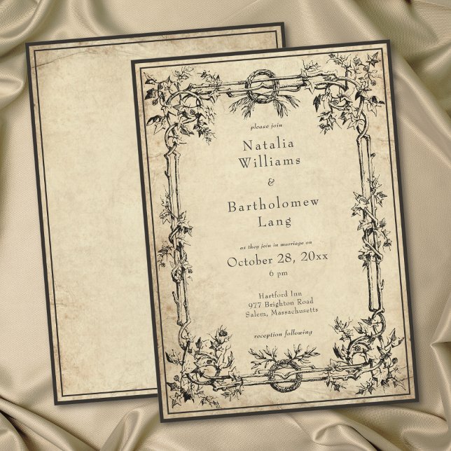 Vintage Gothic Medieval Ivy Parchment Wedding Inbjudningar (Vintage Gothic Medieval Ivy Parchment Wedding Invitation)