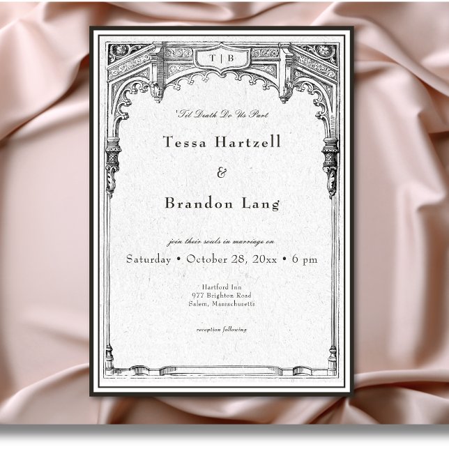 Vintage Gothic Medieval Line Gräns Bröllop Inbjudningar (Vintage Gothic Medieval Line Border Wedding Invitation)