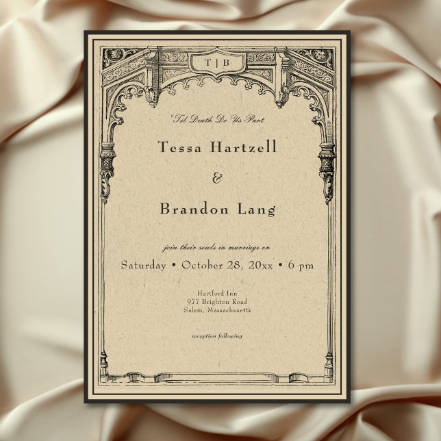 Vintage Gothic Medieval Line Gräns Bröllop Inbjudningar (Vintage Gothic Medieval Line Border Wedding Invitation)