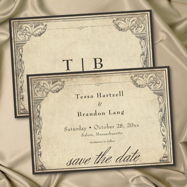 Vintage Gothic Medieval Parchment Wedding Spara Datumet (Vintage Gothic Medieval Parchment Wedding Save The Date)