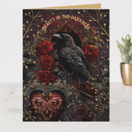Vintage Gothic Mörk Beauty Kråka Raven Röd ros Kort