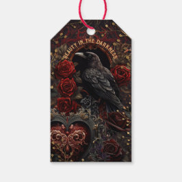 Vintage Gothic Mörk Beauty Kråka Raven Röd ros Presentetikett