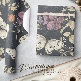 Vintage Gothic Moth & Mörk Blommigt Grått & Ivory Presentpapper
