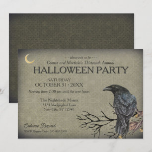 Vintage Gothic Raven Halloween fest Inbjudningar