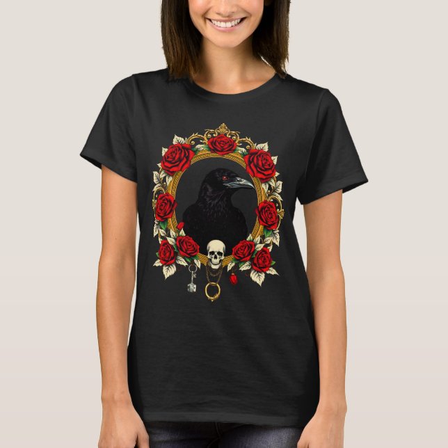 Vintage Gothic Raven T Shirt (Framsida)