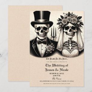 Vintage Gothic Skeleton Bride & Groom Bröllop Inbjudningar