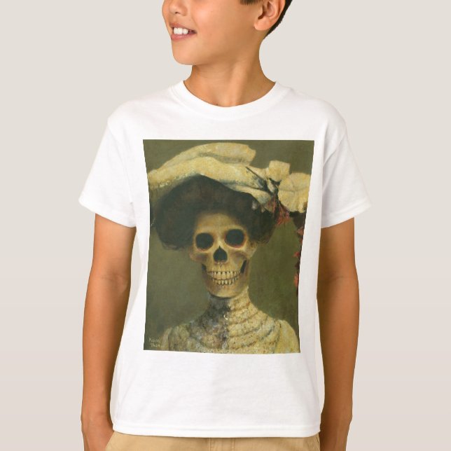 Vintage Gothic Skeleton Dam T Shirt (Framsida)