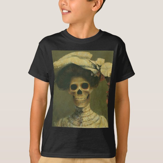 Vintage Gothic Skeleton Dam Tee Shirt (Framsida)