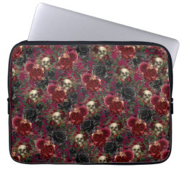 Vintage Gothic Skull och Ro Red and Black Laptop Fodral