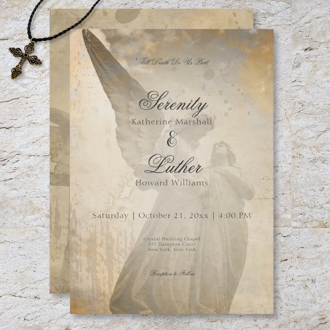 Vintage Gothic Stone Angel Bröllop Inbjudningar (Vintage Gothic Stone Angel Wedding Invitation)
