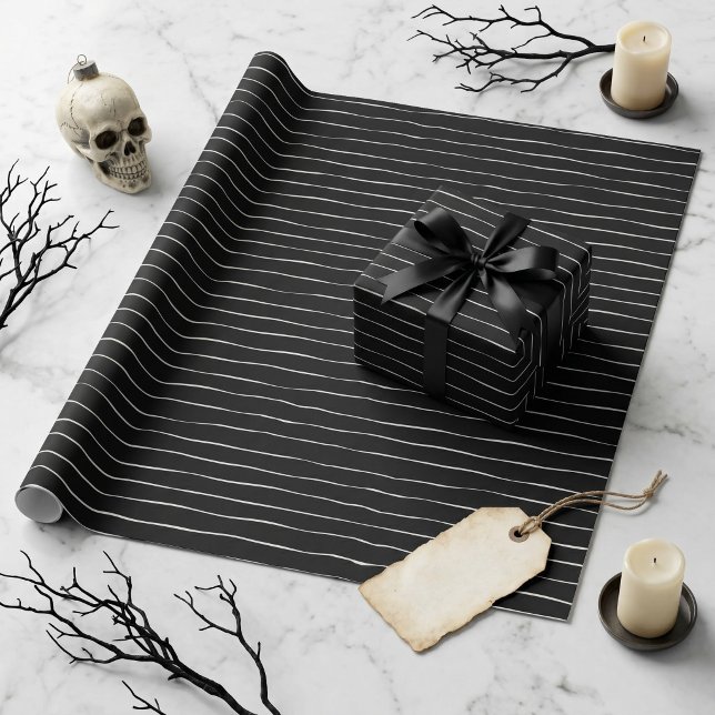 Vintage Gothic Svart Rand Halloween Presentpapper (Vintage Gothic Black Stripe Halloween Wrapping Paper)