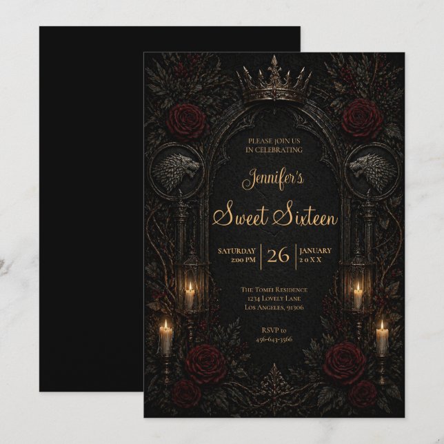 Vintage Gothic Sweet 16 Inbjudningar (Fram/baksida)