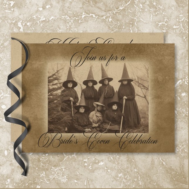 Vintage Gothic Witches Halloween Möhippa Inbjudningar (Vintage Gothic Witches Novelty Bridal Shower Invitation)