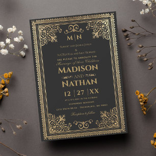 Vintage gotiic Guld Victorian Wedding bjudande Inbjudningar
