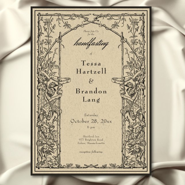 Vintage gotiic Medieval Vine Gräns Handfastande Inbjudningar (Vintage Gothic Medieval Vine Border Handfasting Invitation)