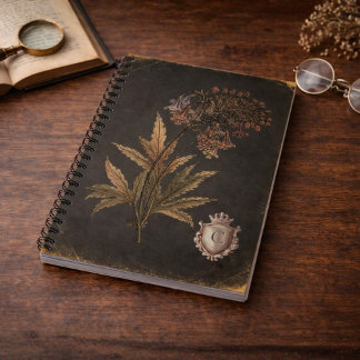 Vintage gotisk botanisk vapensköld monogram anteckningsbok