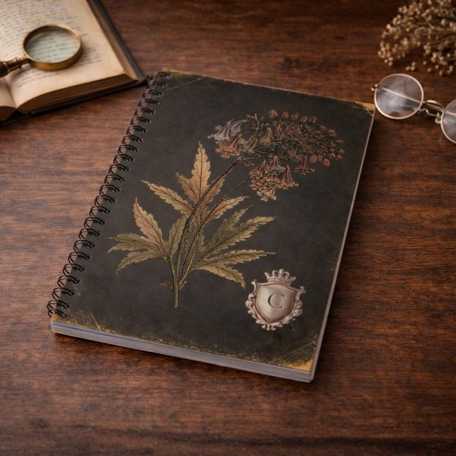 Vintage gotisk botanisk vapensköld monogram anteckningsbok (Vintage Gothic Botanical Crest Monogram Notebook)