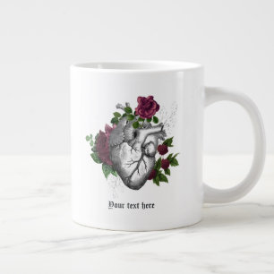Vintage gotisk burgunderfärgad blomsterhjärta jumbo mugg