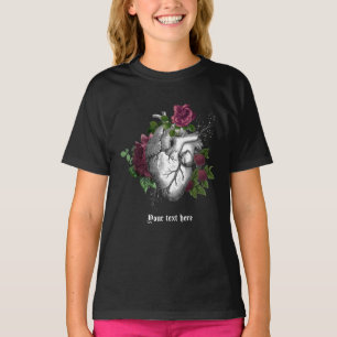 Vintage gotisk burgunderfärgad blomsterhjärta t shirt