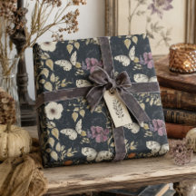 Vintage gotisk fjäril & mörka blommor grå & elfenb