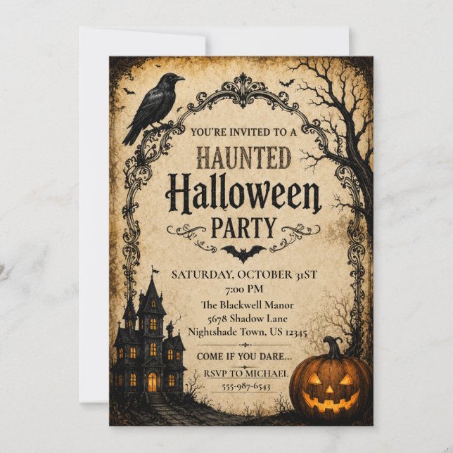 Vintage gotisk Halloween Inbjudningar (Framsida)