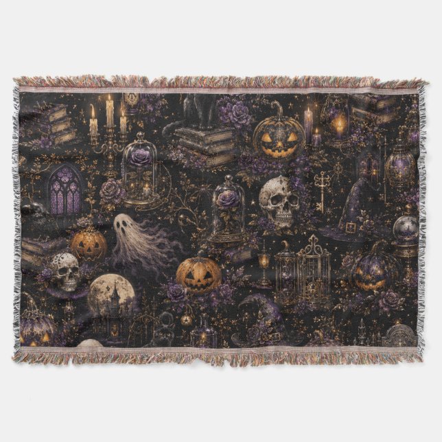 Vintage gotisk Halloween kuslig natt-mönster Filt (Framsidan)