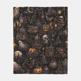 Vintage gotisk Halloween kuslig natt mönster Fleecefilt