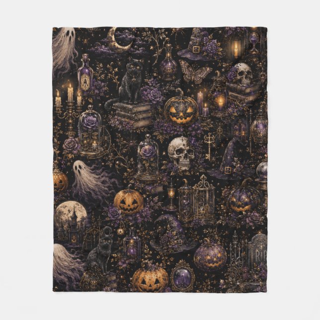 Vintage gotisk Halloween kuslig natt mönster Fleecefilt (Framsidan)