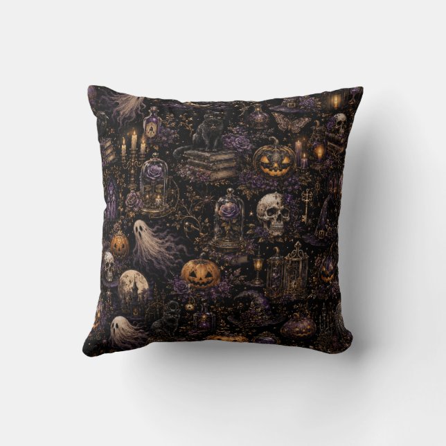 Vintage gotisk Halloween kuslig sömlös mönster Kudde (Baksida)