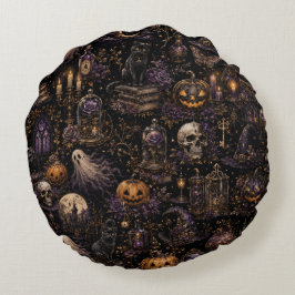 Vintage gotisk Halloween kuslig sömlös mönster Rund Kudde
