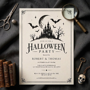 Vintage gotisk Halloweenfest på spökslott Inbjudningar