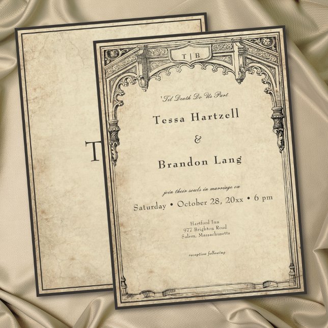 Vintage gotisk medeltida gränspergament bröllop inbjudningar (Vintage Gothic Medieval Border Parchment Wedding Invitation)