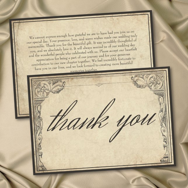 Vintage gotisk medeltida gränspergament bröllop tack kort (Vintage Gothic Medieval Border Parchment Wedding Thank You Card)