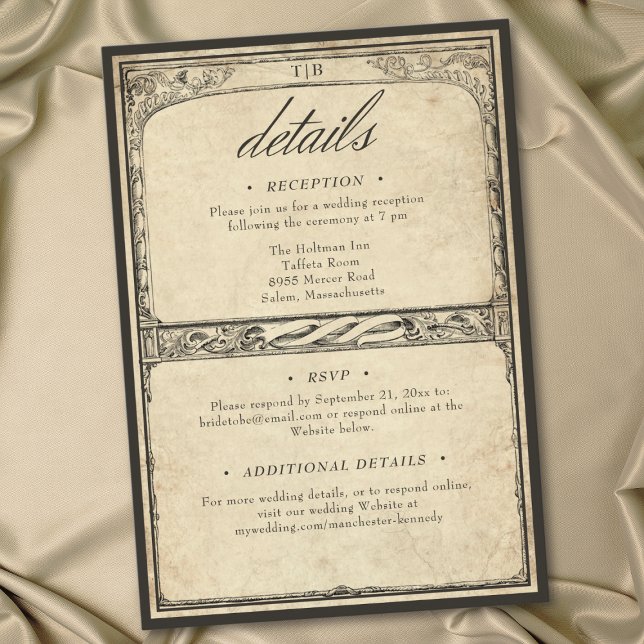 Vintage gotisk medeltida gränspergament bröllop tilläggskort (Vintage Gothic Medieval Border Parchment Wedding Enclosure Card)
