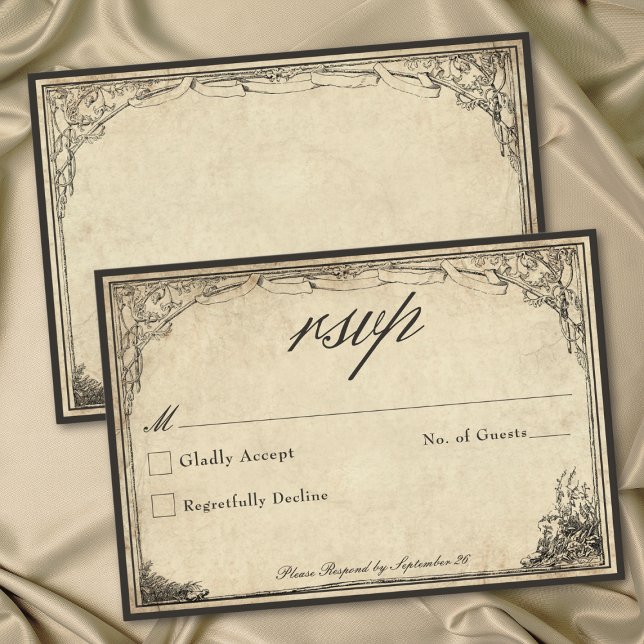 Vintage gotisk medeltida pergament bröllop OSA kort (Vintage Gothic Medieval Parchment Wedding RSVP Card)