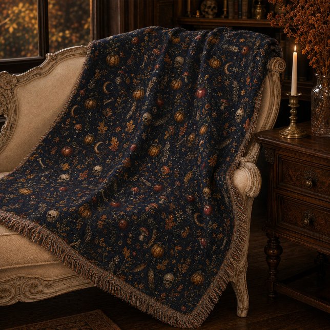 Vintage gotisk Samhain mörk botanisk mönster Filt (Vintage Gothic Samhain Dark Botanical Pattern Throw Blanket)