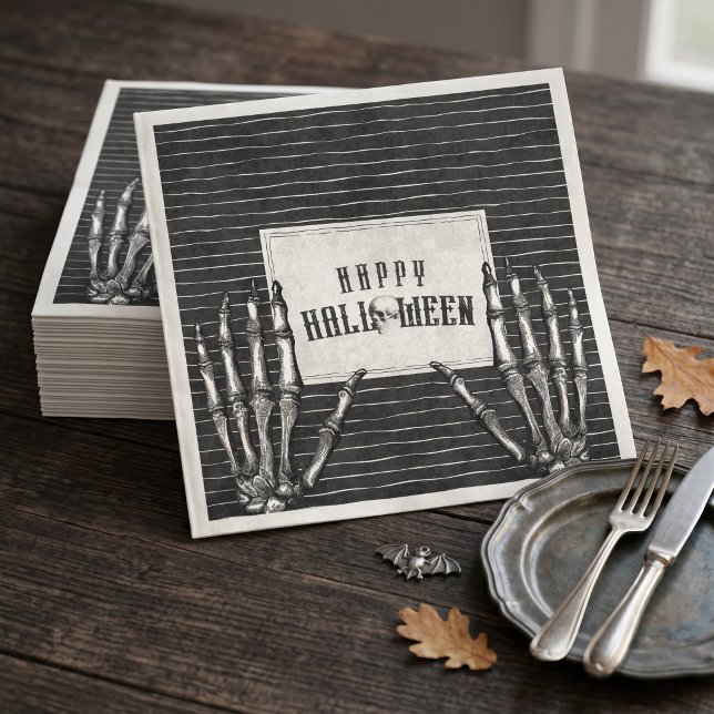 Vintage gotisk skelett Gott Halloween Pappersservett (Vintage Gothic Skeleton Happy Halloween)