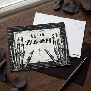 Vintage gotisk skelett Gott Halloween Vykort