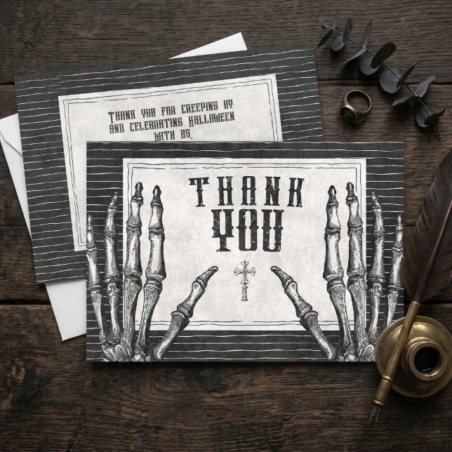 Vintage gotisk skelett Halloween Tack Kort (Vintage Gothic Skeleton Halloween Thank You Card)