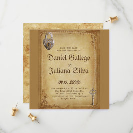 Vintage gotisk skelettnyckelbröllop spara datumet