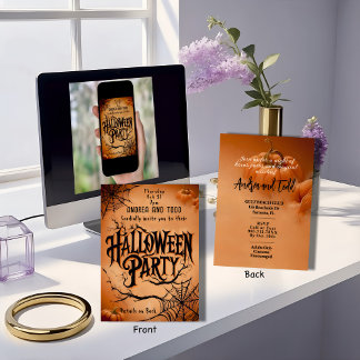 Vintage gotskt spindelnät redigerbart Halloween fe Inbjudningar