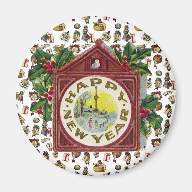 Vintage Gott nytt år Magnet (Framsidan)