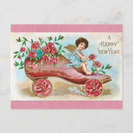 Vintage Gott nytt år Victorian Angel Blommigt Vykort