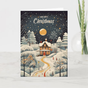 Vintage Gouache Styled Winter Home-jul Helgkort