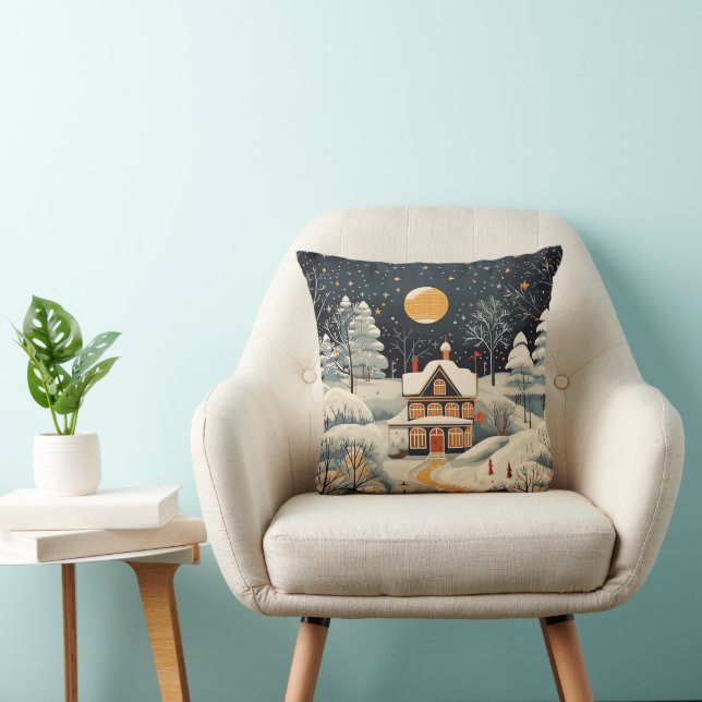Vintage Gouache Styled Winter Home Kudde (Stol)