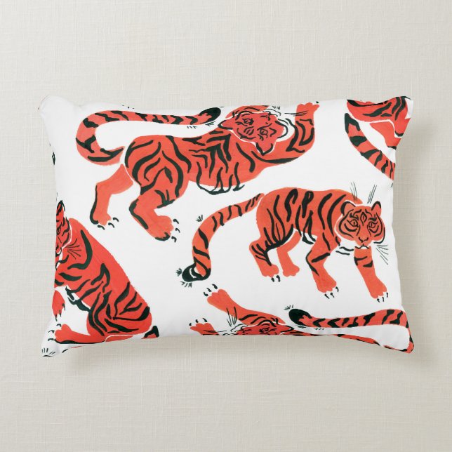 Vintage Gouache Tigers Seamless Mönster Prydnadskudde (Framsidan)